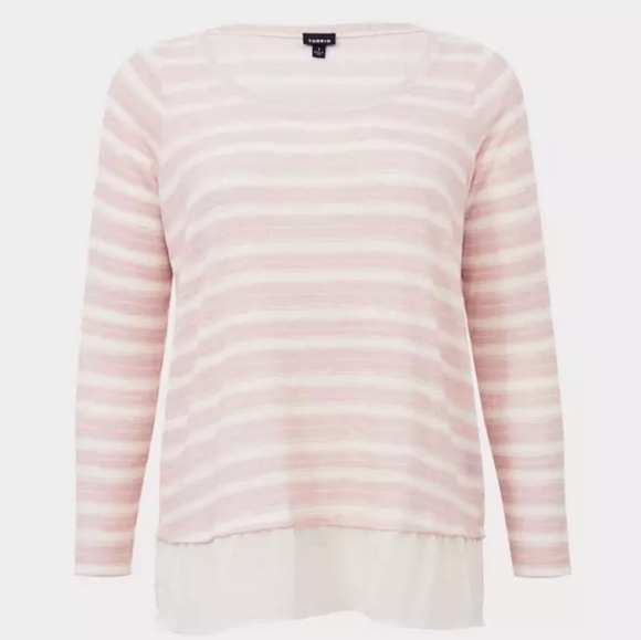 torrid Tops - Torrid Ivory & Blush Pink Stripe 2fer Sweater